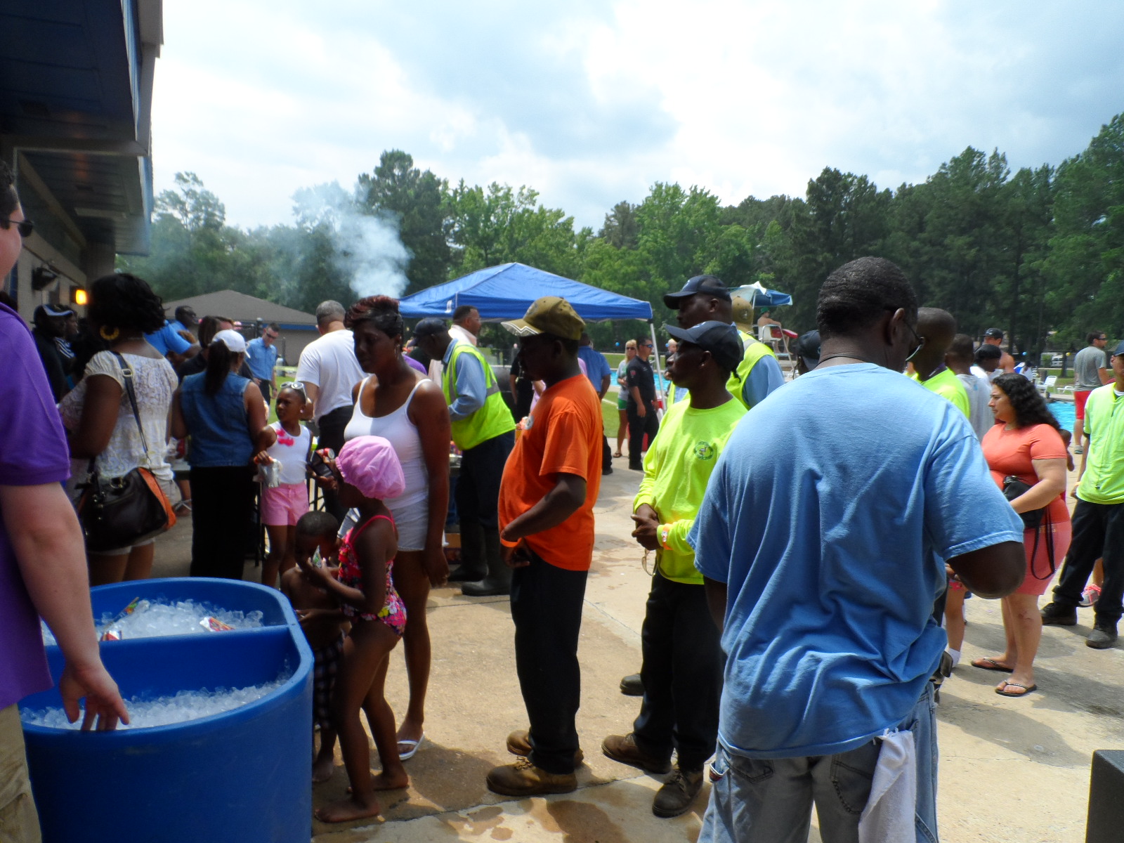 crowd waiting for food